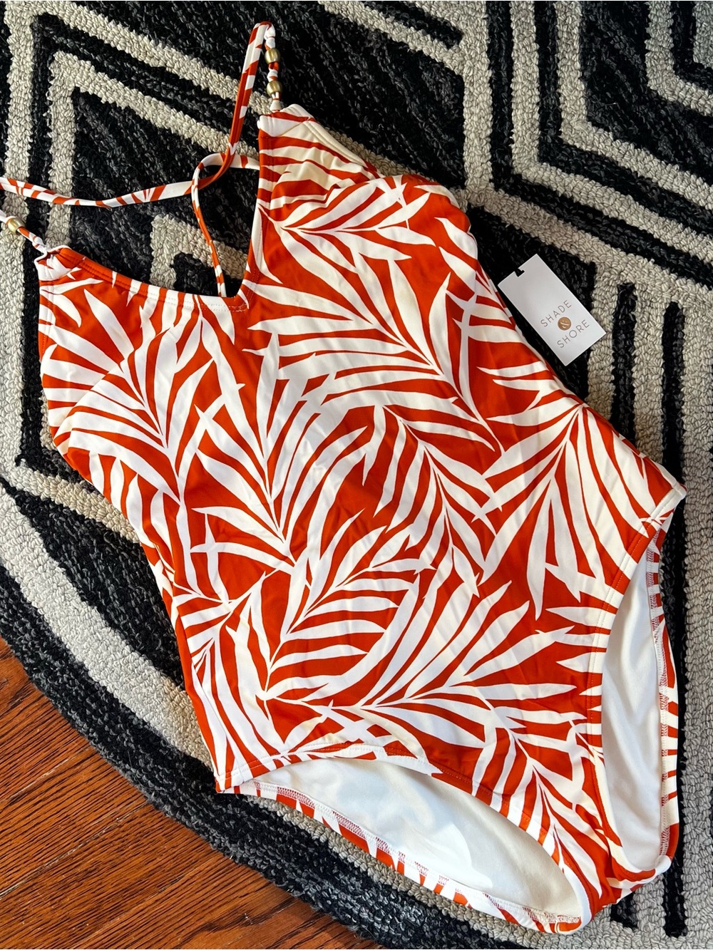Shade & Shore Orange & White Palm Print One-Piece Swimsuit